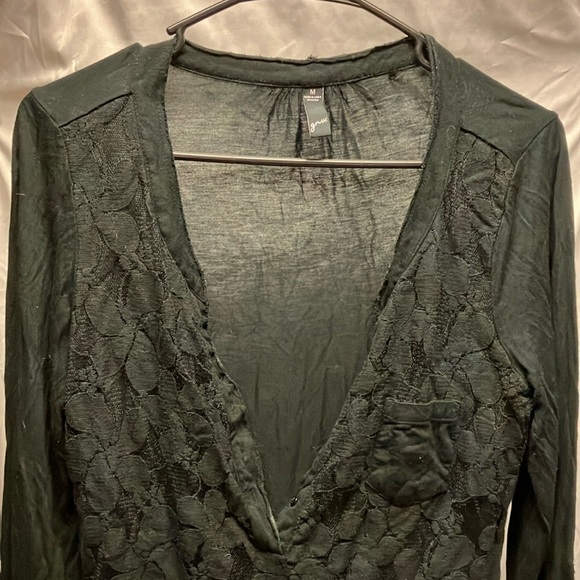 GW Button Neck Sheer-Back Blouse - Picture 1 of 5